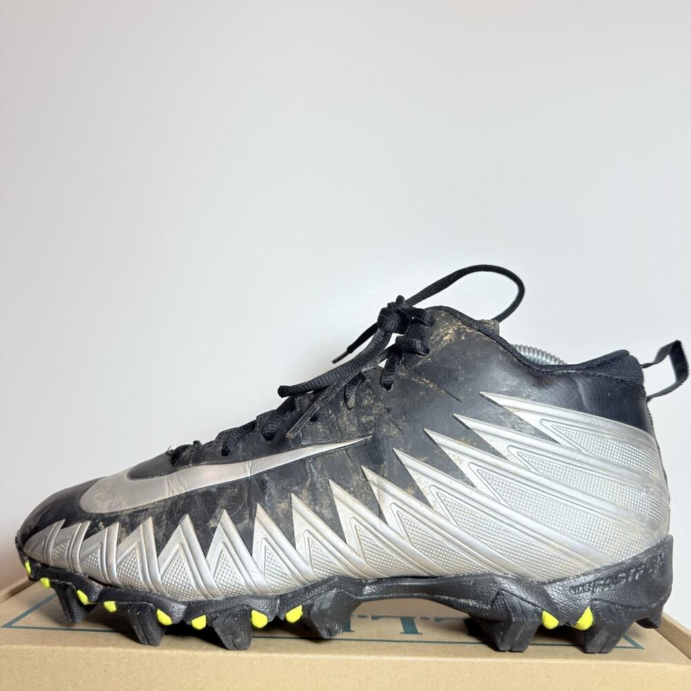 Nike Alpha Menace Shark Mens Football Cleats Size 10.5 Black Silver Used Shoes